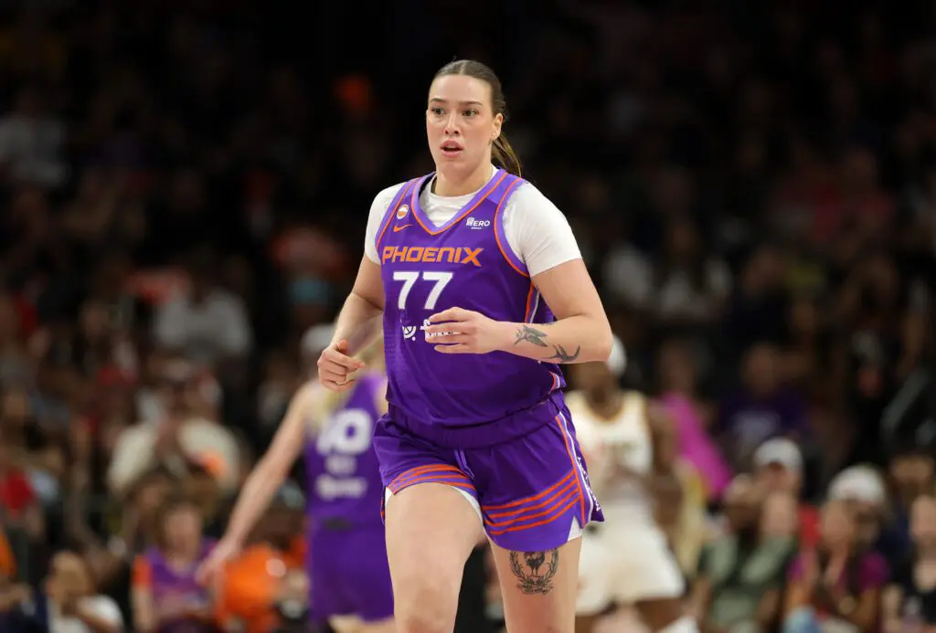 Phoenix Mercury forward Marta Suarez (77) against the Indiana Fever in the second half at Mortgage Matchup Center.