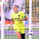 Washington Spirit forward Trinity Rodman (2) reacts after scoring a goal against the Boston Legacy FC during the first half at Centreville Bank Stadium.