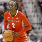 Rutgers Scarlet Knights guard Kahleah Copper (2) looks for an opening against the Connecticut Huskies during the second half in the semifinal round of the American League Athletic Conference Tournament at Mohegan Sun Arena. UConn defeated Rutgers 83-57.