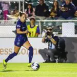 North Carolina Courage midfielder Ashley Sanchez (2) dribbles the ball during the first half of the game against the Racing Louisville FC at First Horizon Stadium at WakeMed Soccer Park.