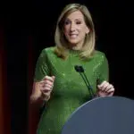 WNBA Commissioner Cathy Engelbert speaks at the start of the 2026 WNBA Draft at The Shed at Hudson Yards.