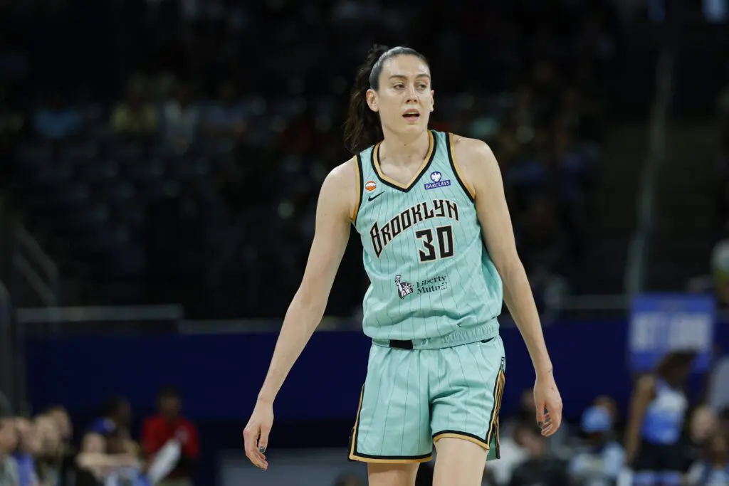 New York Liberty forward Breanna Stewart (30) walks on the court during the first half at Wintrust Arena.