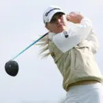 Charley Hull hits her tee shot on the third hole during the second round of the KPMG Women's PGA Championship golf tournament.
