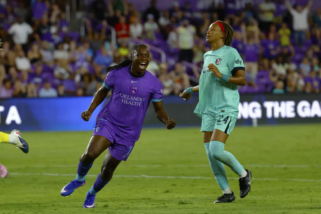 Orlando Pride forward Barbra Banda (11) celebrates following a second half goal against the Kansas City Current at Inter & Co Stadium.