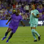 Orlando Pride forward Barbra Banda (11) celebrates following a second half goal against the Kansas City Current at Inter & Co Stadium.