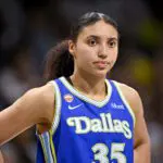 Dallas Wings guard Azzi Fudd (35) looks on during the game between the Wings and the Aces at College Park Center.