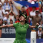 Alexandra Eala (PHI) celebrates after her match against Jessica Pegula (USA) (not pictured) in the women's singles final of the 2026 Mubadala DC Open at Rock Creek Park Tennis Center.