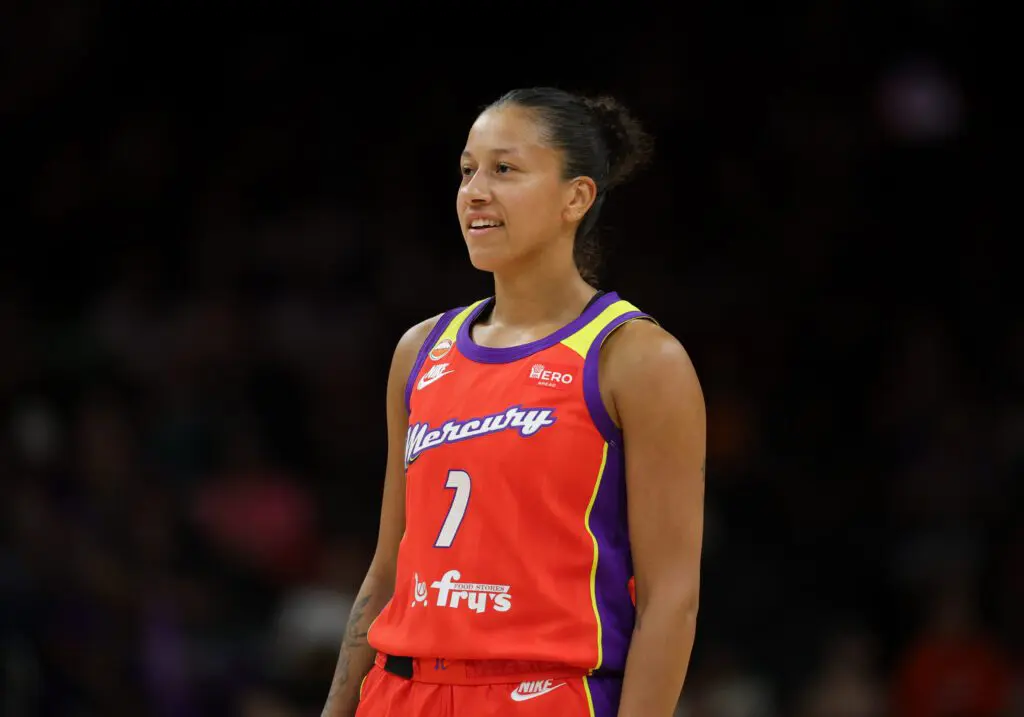 Phoenix Mercury forward Noemie Brochant (1) against the New York Liberty at Mortgage Matchup Center.