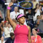 Naomi Osaka (JPN) waves to fans after defeating Leylah Fernandez (CAN) during fourth round play at Sobeys Stadium.