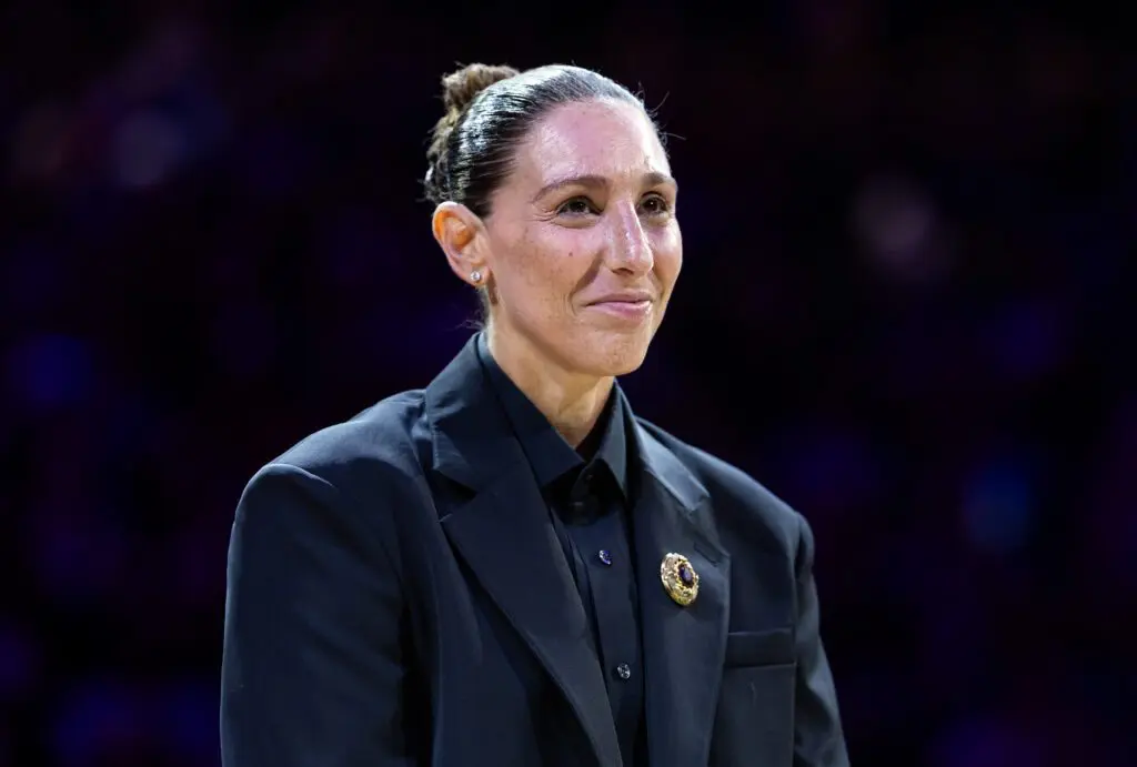 Former Phoenix Mercury player Diana Taurasi is added the the Ring of Honor during a half time ceremony of the WNBA game against the Portland Fire at Mortgage Matchup Center.
