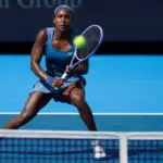 Coco Gauff (USA) returns a shot against Ann Li (USA) during the Cincinnati Open at Lindner Family Tennis Center.