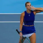 Aryna Sabalenka acknowledges fans after defeating Xinyu Wang (CHN) during the Cincinnati Open at Lindner Family Tennis Center.