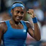 Coco Gauff (USA) reacts to defeating Marie Bouzkova (CZE) during the Cincinnati Open at Lindner Family Tennis Center.