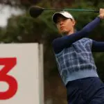 Nelly Korda hits her tee shot from the third tee during the third round of the CPKC Women's Open golf tournament at Royal Mayfair Golf Club.