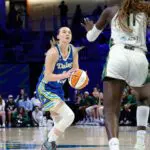 Dallas Wings guard Paige Bueckers (5) shoots against Seattle Storm center Awa Fam (11) during the first half at College Park Center.