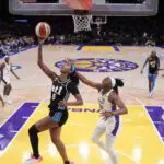 Atlanta Dream forward Angel Reese (5) shoots the ball in the second half against LA Sparks forward Nneka Ogwumike (30) at Crypto.com Arena.