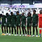 Team Nigeria looks on during the Women's group C match between Nigeria and Brazil during the Olympic Games Paris 2024 at Nouveau Stade de Bordeaux on July 25, 2024 in Bordeaux, France.
