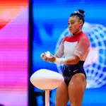 Leanne Wong of United States of America prepares for her exercise during the Women's qualification on day three of the Artistic Gymnastics World Championships at Indonesia Arena.