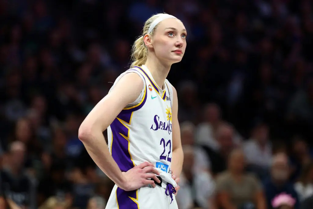 Cameron Brink #22 of the Los Angeles Sparks looks on against the Minnesota Lynx in the third quarter at Target Center on July 15, 2026 in Minneapolis, Minnesota.