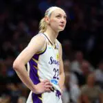 Cameron Brink #22 of the Los Angeles Sparks looks on against the Minnesota Lynx in the third quarter at Target Center on July 15, 2026 in Minneapolis, Minnesota.