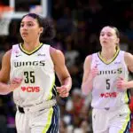 Paige Bueckers #5 and Azzi Fudd #35 of the Dallas Wings run down the court during the game against the Washington Mystics.