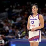 Kelsey Plum #0 of the Phoenix Mercury looks on during the game against the Chicago Sky at Wintrust Arena.