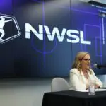 NWSL Commissioner Jessica Berman speaks during a press conference at the National Women's Soccer League's office on August 05, 2026 in New York, New York.