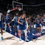 The Minnesota Lynx celebrates after the game Dallas Wings on August 9, 2026 at Target Center in Minneapolis, Minnesota.