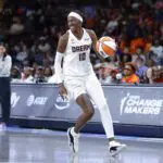 Rhyne Howard #10 of the Atlanta Dream sets up a shot during the third quarter against the Toronto Tempo at Gateway Center Arena on August 10, 2026 in College Park, Georgia.