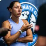 Jessica Pegula of the United States talks to the media after defeating Simona Waltert of Switzerland in the second round of the Cincinnati Open on Day 5 at Lindner Family Tennis Center.