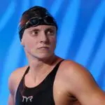 Katie Ledecky of Team United States looks on after winning the Women's 1500m Freestyle Final on Day 1 of the Pan Pacific Swimming Championships at William Woollett, Jr. Aquatics Center on August 12, 2026 in Irvine, California.