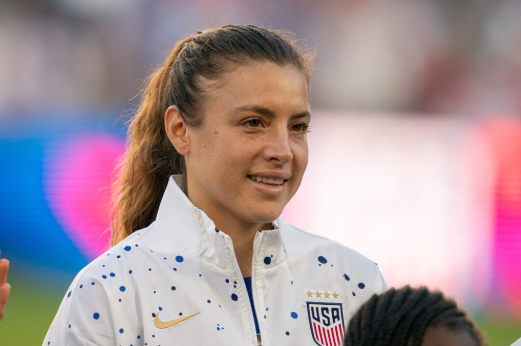 U.S. soccer player Sofia Huerta smiles ahead of a national team game