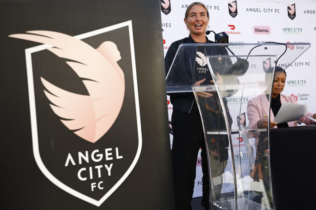 Angel City NWSL team at a press conference