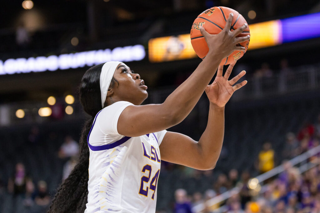 Aneesah Morrow shoots the ball against Colorado in the Naismith Hall of Fame Series at T-Mobile Arena on November 6, 2023 in Las Vegas, Nevada. (Michael Hickey/Getty Images)