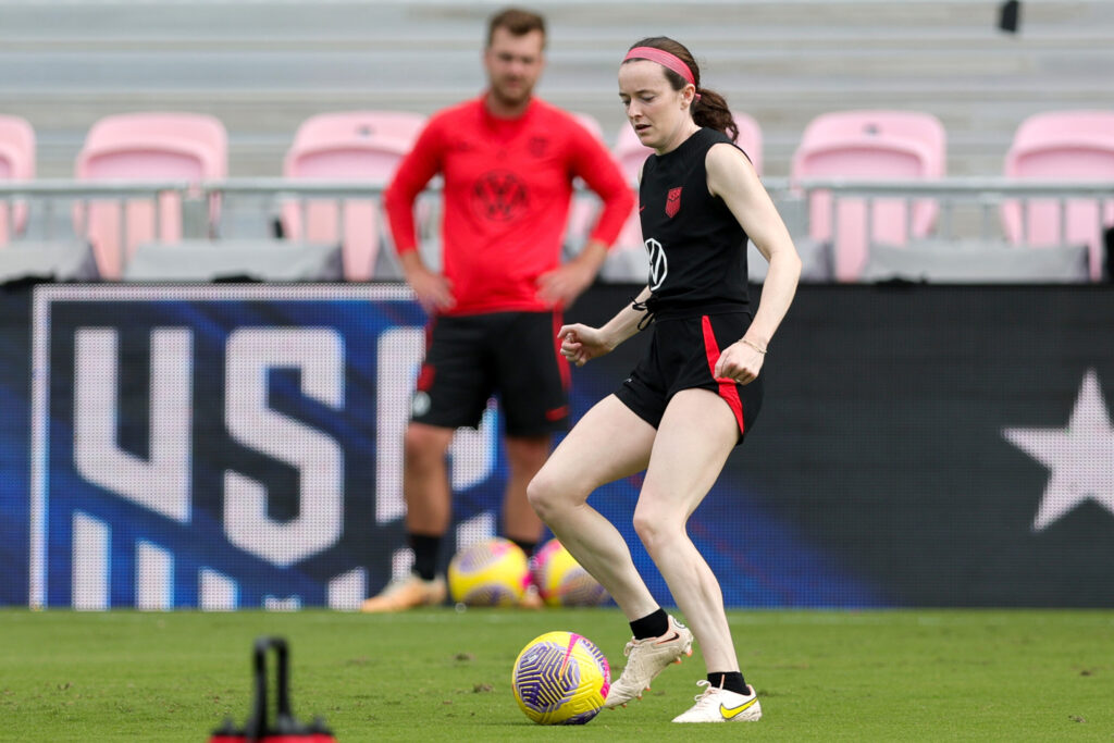 uswnt midfielder rose lavalle trains on a soccer field in florida