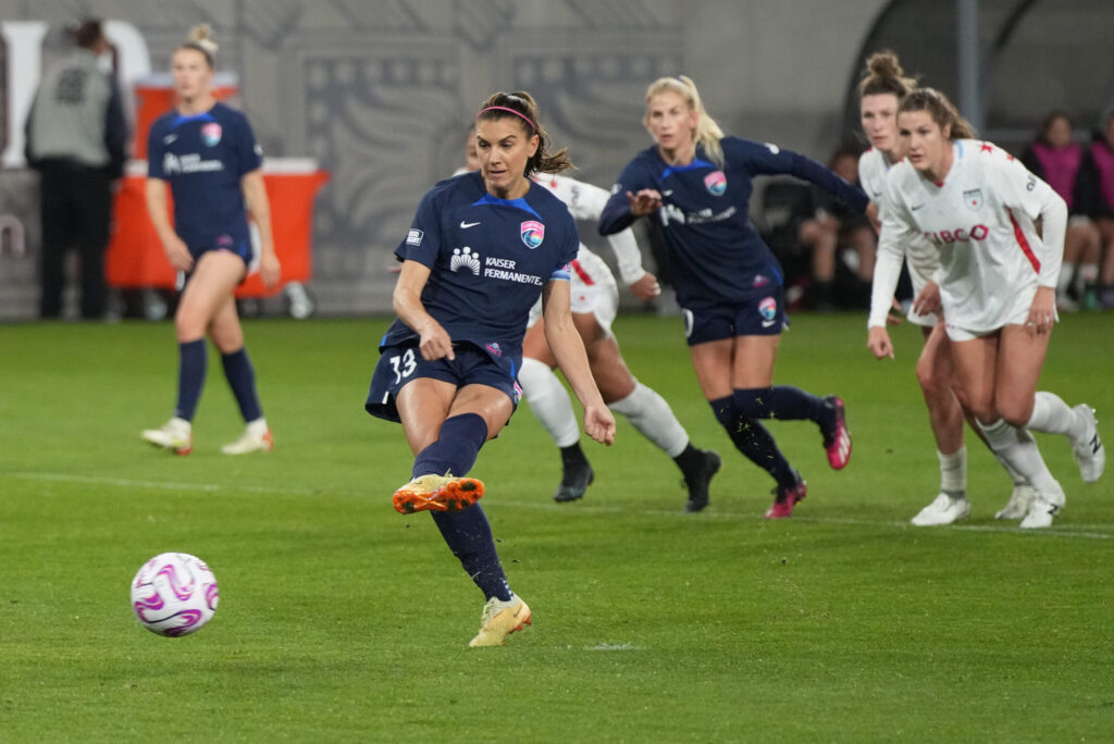 Alex Morgan scores a penalty goal against the Chicago Red Stars to open the San Diego Wave's 2023 NWSL season