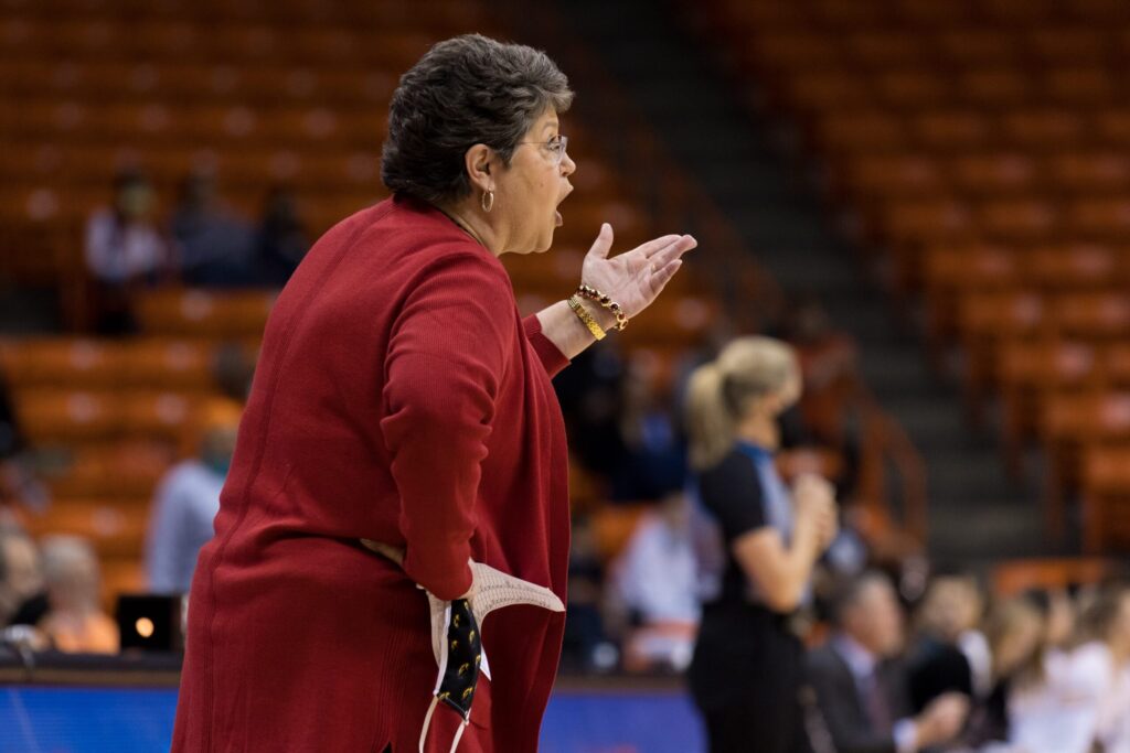 Southern Miss head women's basketball coach Joye Lee-McNeils at a women's basketball game against UTEP Saturday, Feb. 19, 2022, at the Don Haskins Center in El Paso. (GABY VELASQUEZ/ EL PASO TIMES / USA TODAY NETWORK)