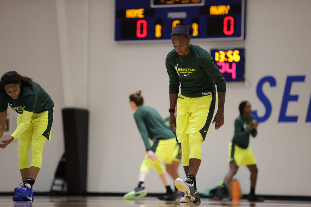 Jewell Loyd #24 of the Seattle Storm during warms up during practice on July 11, 2020 at IMG Academy in Bradenton, Florida