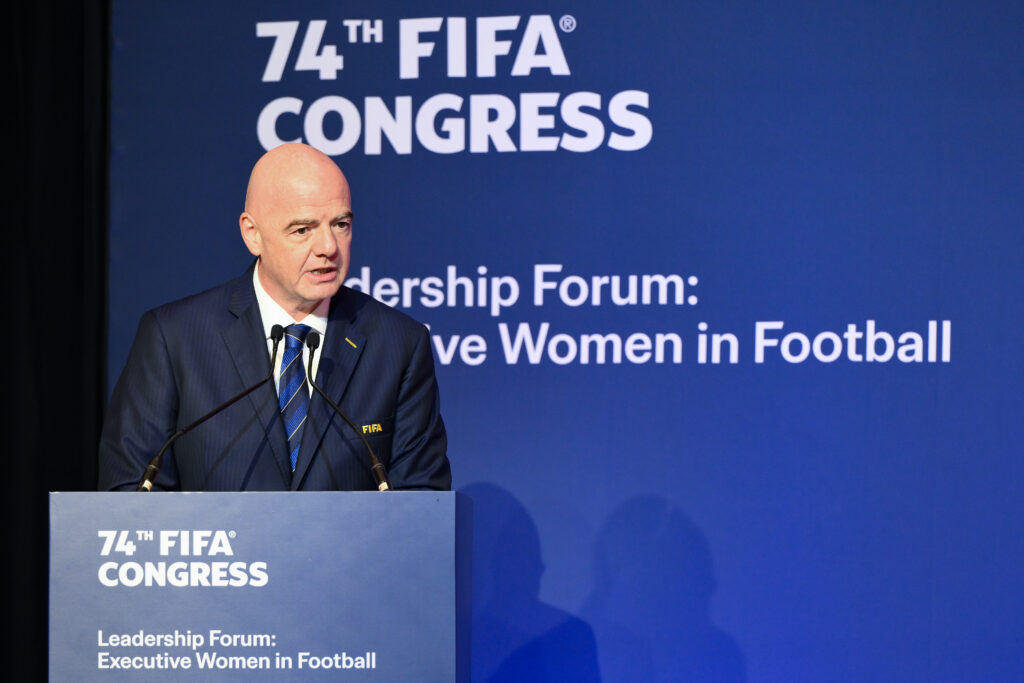 fifa president Gianni Infantino speaking at 74th fifa congress 2024