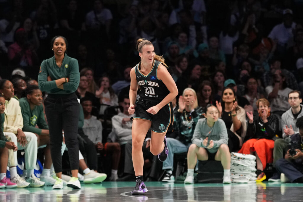 sabrina ionescu of the new york liberty on the court