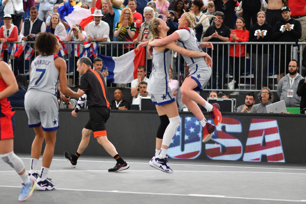 Team USA 3x3 Basketball celebrate victory during the women final match between the USA and France on Day 6 of the FIBA 3x3 World cup