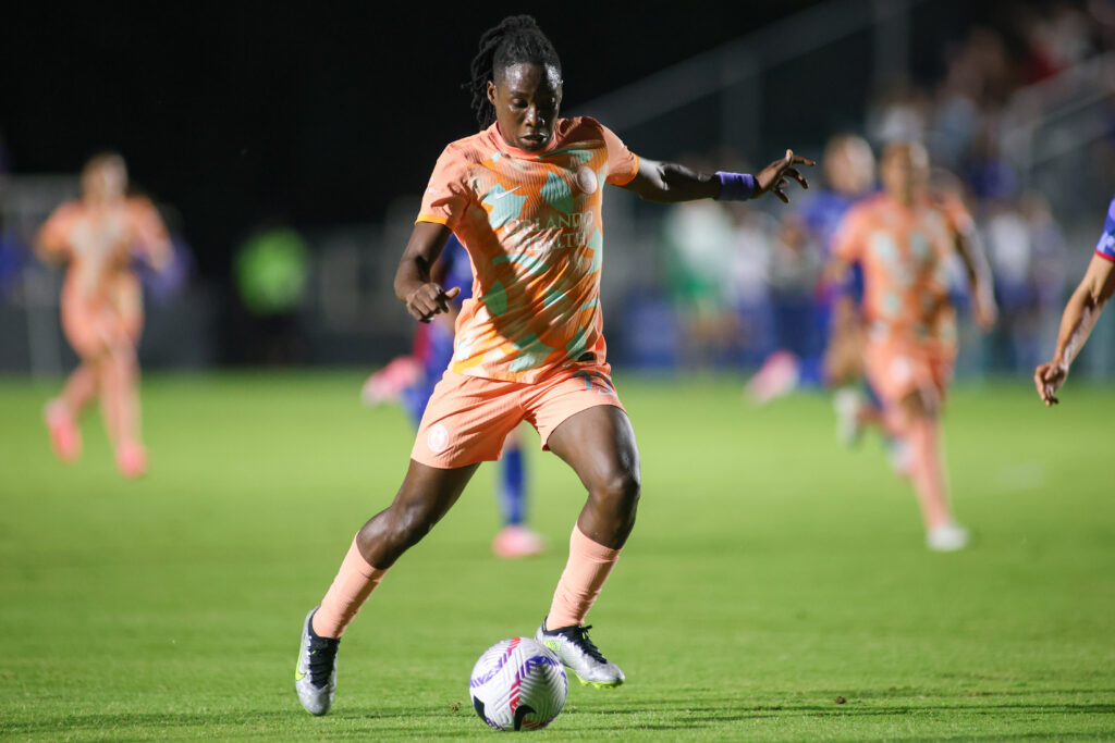 NWSL Orlando Pride forward Barbra Banda in action during a NWSL match against Seattle Reign