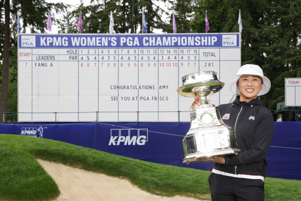 2024 KPMG Women's PGA Championship winner Amy Yang poses with the trophy