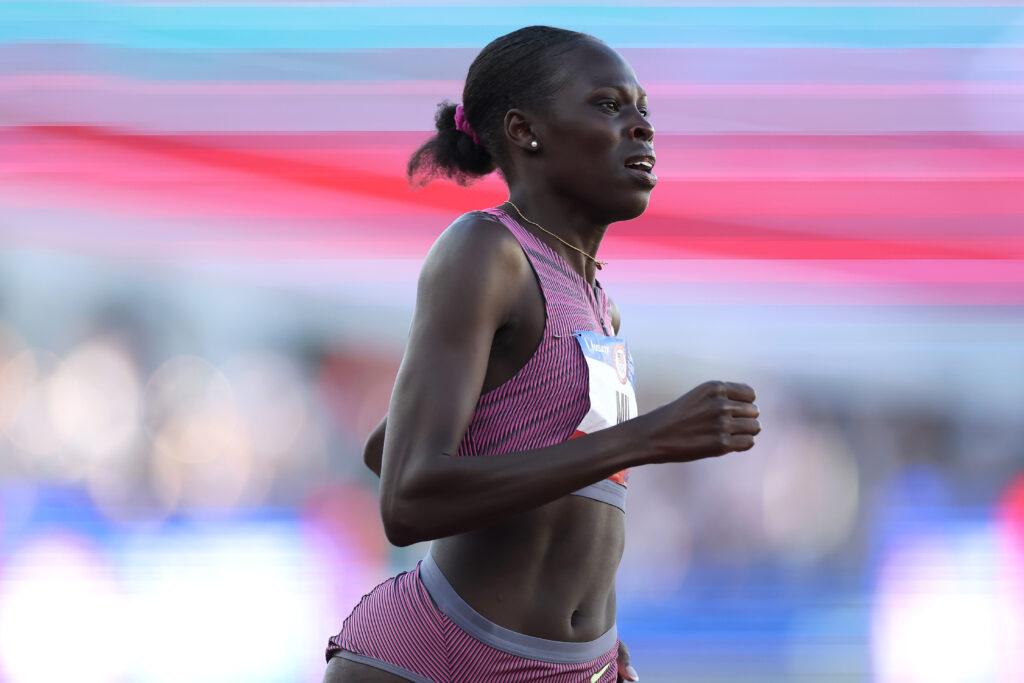 Athing Mu competes in the women's 800 meter final on Day Four of the 2024 US Olympic Team Track & Field Trials