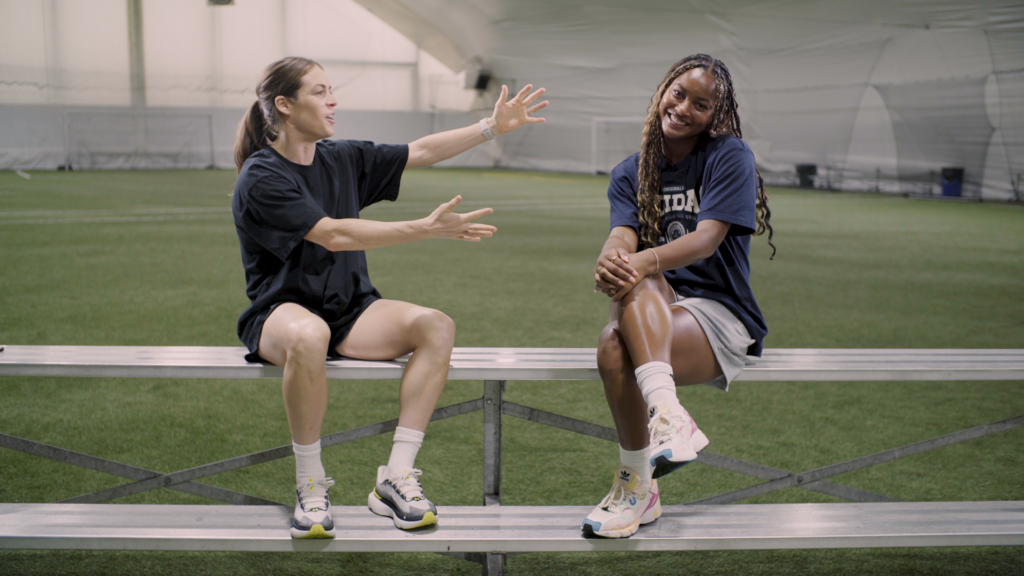 retired uswnt star kelley o'hara interviewing san diego wave and uswnt forward jaedyn shaw