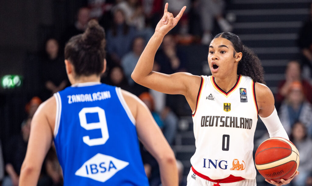 WNBA pro Satou Sabally leads Team Germany in today's pre-Olympic exhibition game against Team USA.