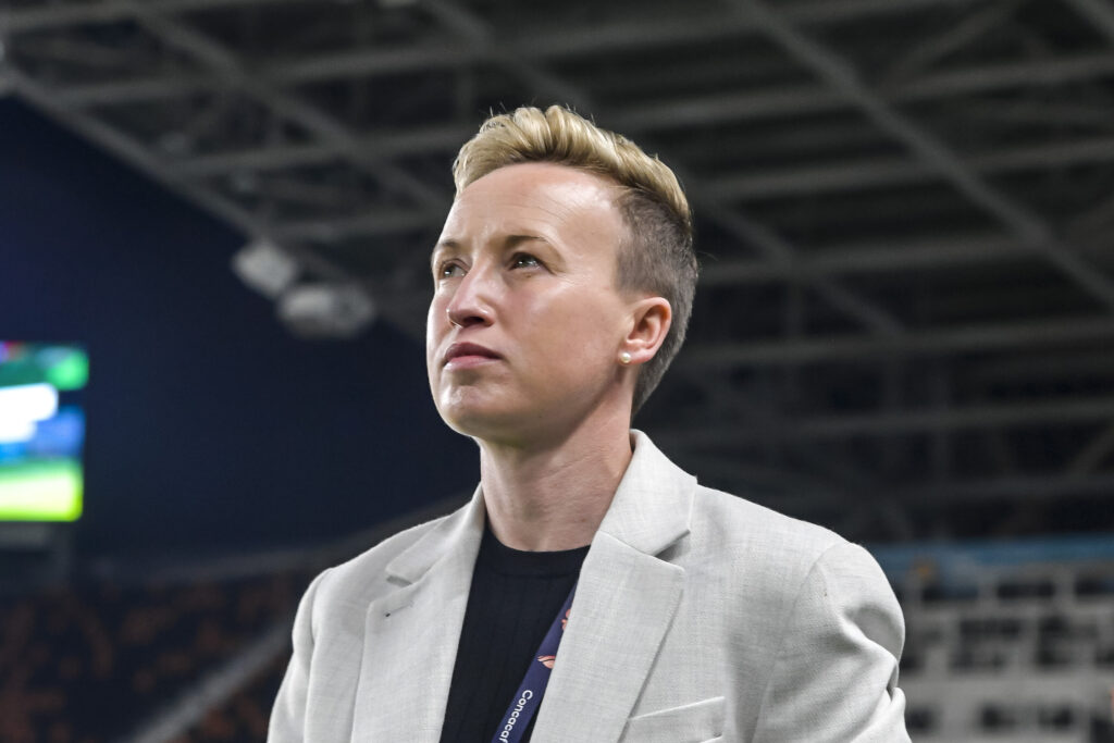 CanWNT head coach Bev Priestman looks up during a match.