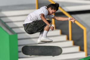 Team USA's Mariah Duran competing at the 2024 Olympic street skateboarding qualifiers