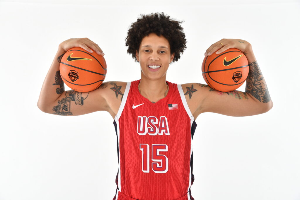 Team USA's Brittney Griner poses in her Paris Olympics uniform.