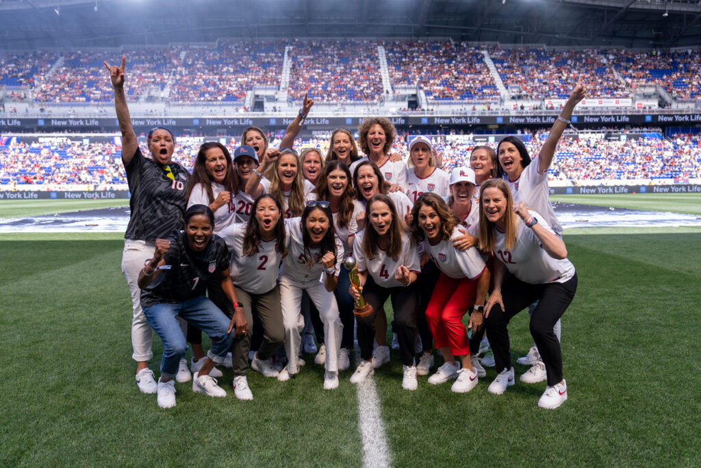 The 1999 USWNT poses with their World Cup trophy before last weekend's Mexico vs. USWNT friendly.